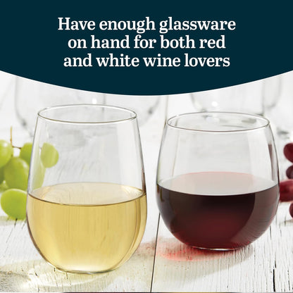 Stemless 12-Piece Wine Glass Party Set for Red and White Wines