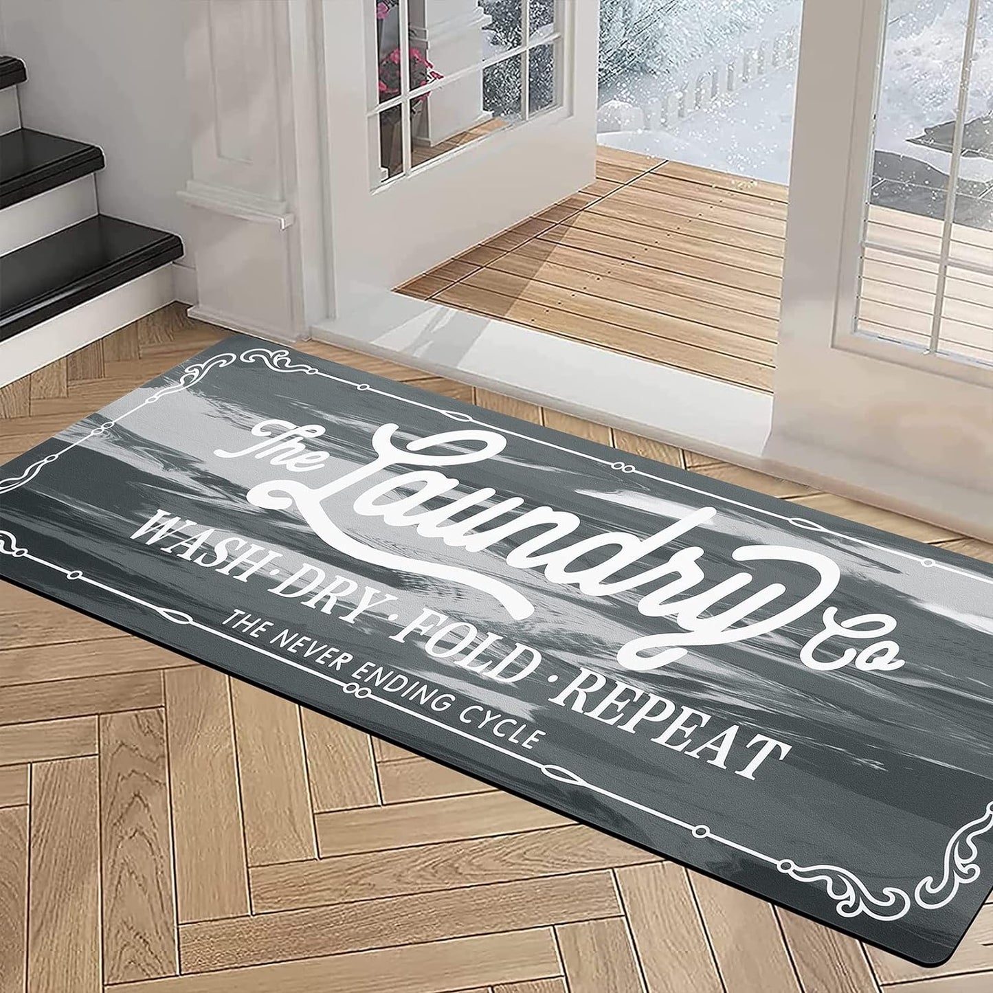 Farmhouse Laundry Room Rug Runner 20"X48" Non Slip Kitchen Rugs and Mats Laundry Room Decor Washable Rugs Carpet Runner for Kitchen Floor Laundry Room Bathroom Hallway Entryway Area Rugs