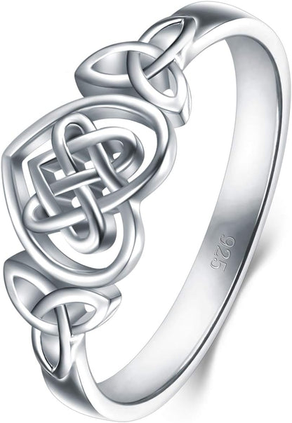 925 Sterling Silver Ring Celtic Knot Heart High Polish Tarnish Resistant Eternity Wedding Band Stackable Ring