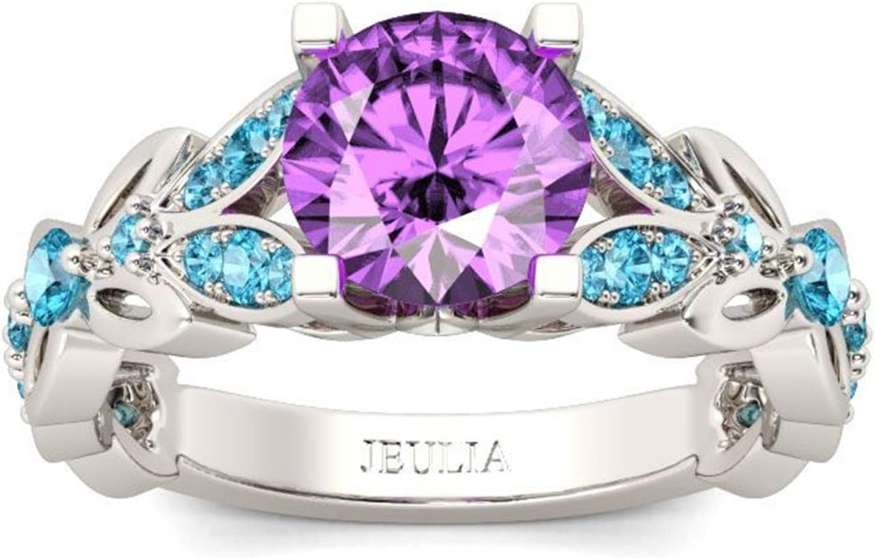 4.3 Carat Personalized Sterling Silver Butterfly Rings for Women Purple Amethyst Bridal round Cut Wedding Engagement Eternity Valentine'S Promise Ring Set