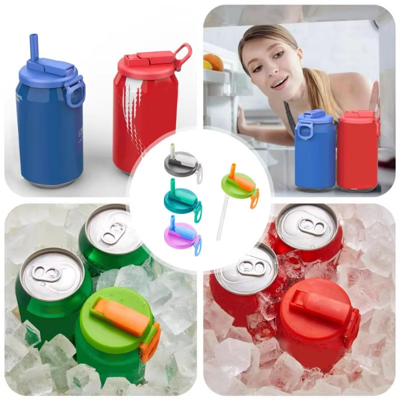 1PCS Soda Can Lid with 2 Straws Reusable Silicone Lid Cover Portable Canned Beverages Juice Beer Straw Cap for Home Picnic