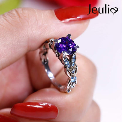 4.3 Carat Personalized Sterling Silver Butterfly Rings for Women Purple Amethyst Bridal round Cut Wedding Engagement Eternity Valentine'S Promise Ring Set